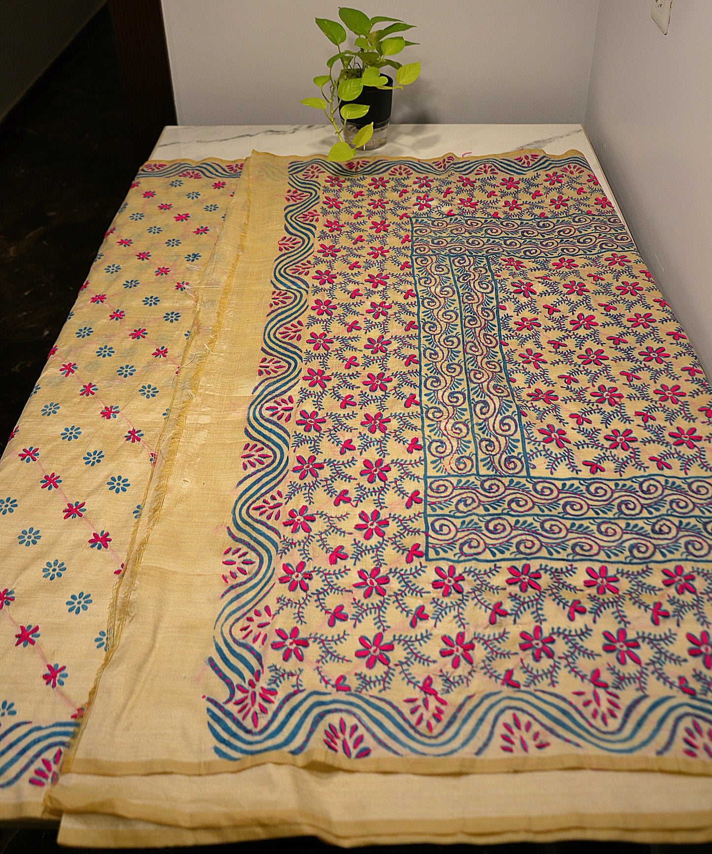 Chandni silk with kantha work