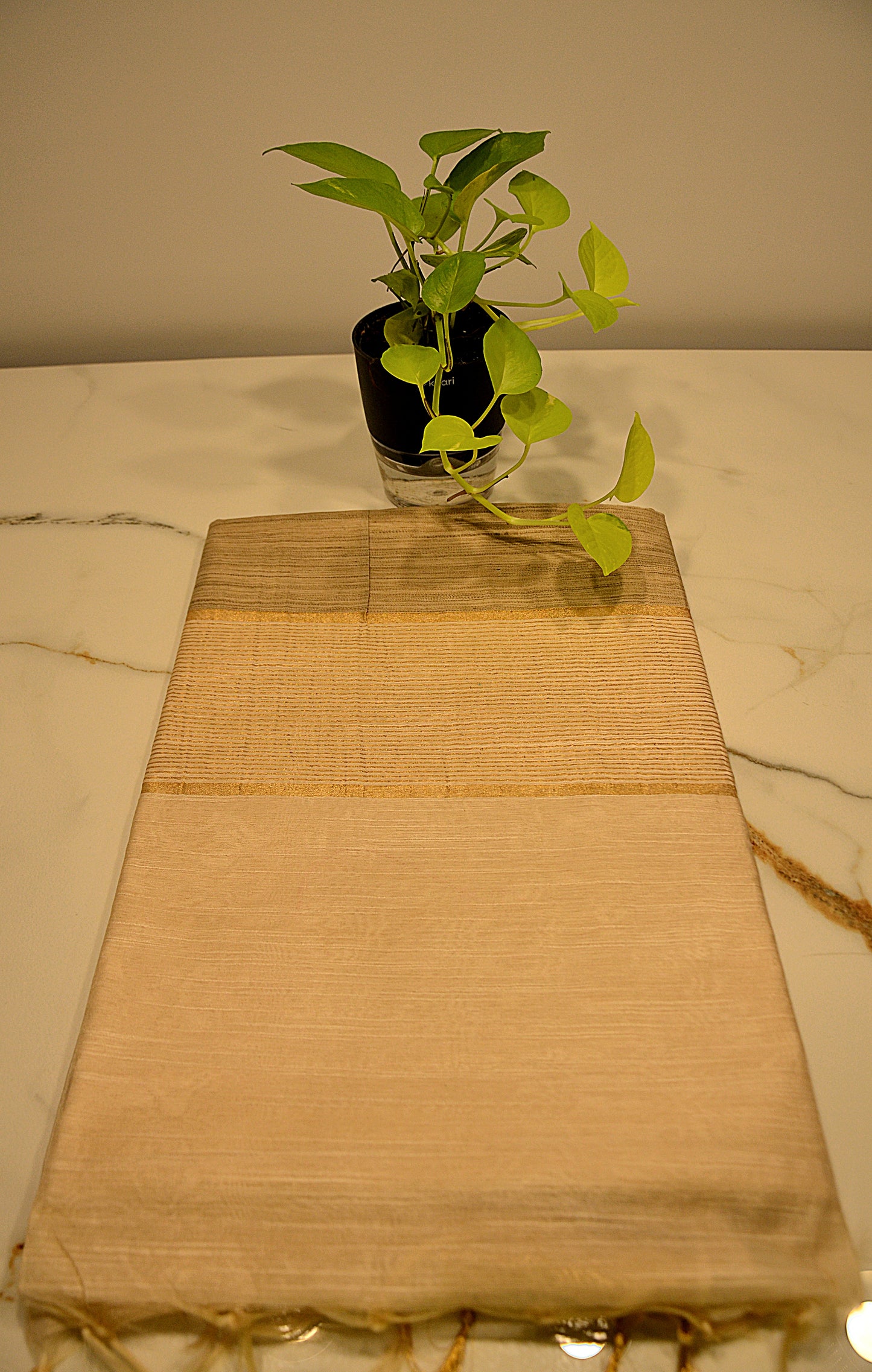 semi tussar silk saree, 3 inch golden zari border